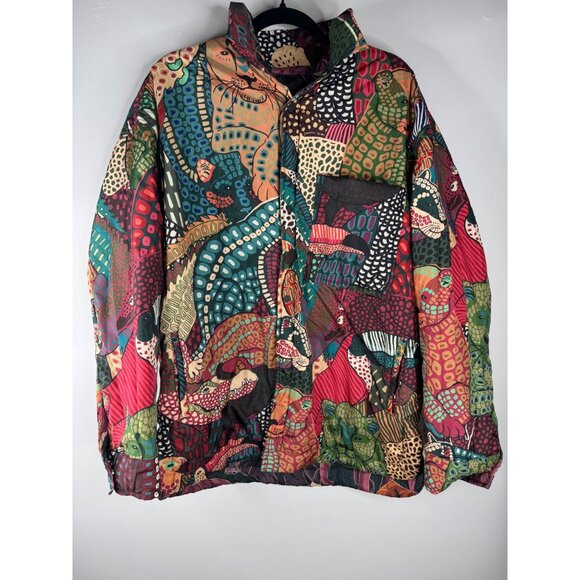 Farm Rio Elephants Reversible Puffer Jacket  Jungle Size L NWT Colorful - Picture 9 of 9